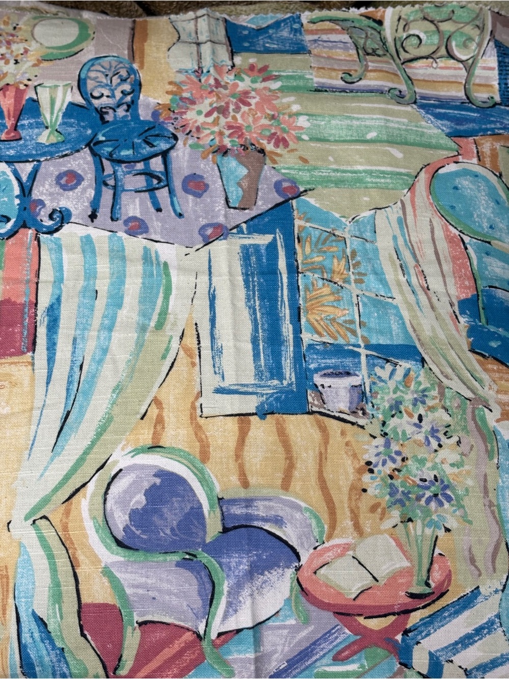 Vintage Kravet Pastel Parlor Cotton
 linen weave fabric